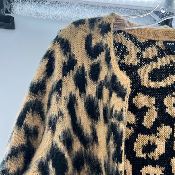 Torrid Size 1 Cheetah Print Heavy Knit Cardigan Tan/Black Open Front Fuzzy - Picture 5 of 9